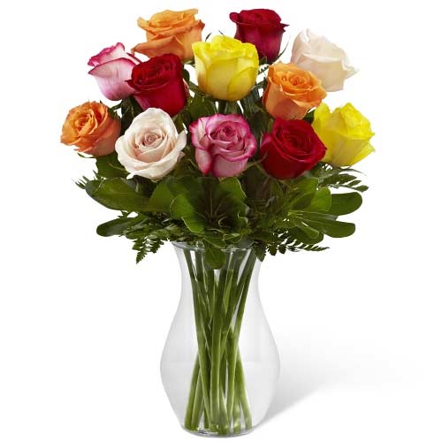 Red, Yellow, Pink, White roses mix in vase with ba......  to Palayan_Philippine.asp