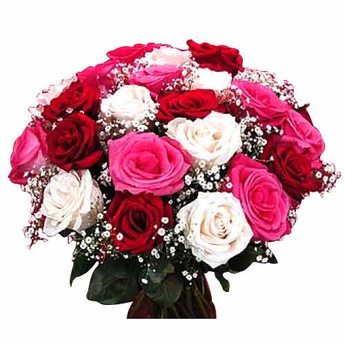 Red, Pink, White roses mix in vase with babys brea......  to Bago