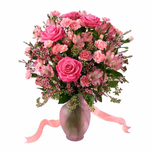 Mixed Pink Flowers in a Vase.<br>- Pink Roses<br>-......  to Bais