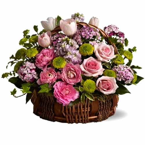 Fresh Assorted Flowers in a Basket.<br>- Pink Rose......  to Muntinlupa