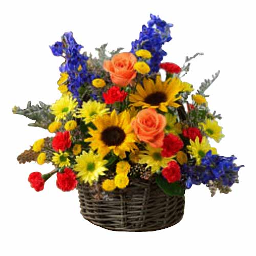 Mixed Fresh Flowers in a Basket.<br>- Sunflowers<b......  to Gapan