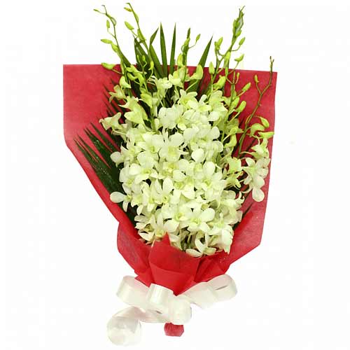 One Dozen White Orchids in a Bouquet