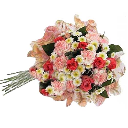 Hand tied bouquet of pink carnations white button ......  to Oroquieta