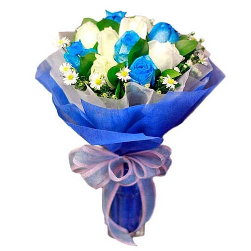 6 pcs. Imported Holland Blue Roses & 6 pcs. White ...