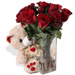 Vase of Roses with Teddy