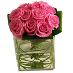 Pink Rose Arrangement in Cube Vase