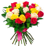 Delightful Bunch of 18 Pink, Red and Cerise Roses for New Year Celebration