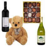 A Perfect Gift Combination of Wine, Chocolate and Teddy