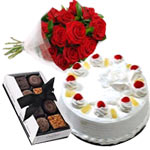 An Ideal Gift Recipe of Roses along with Cake and Chocolates