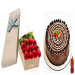 Twist in Love Gift of Chocolate Cake and Red Roses