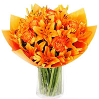 Orange Lilies and Roses