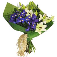 Bouquet of lilies, irises and tulips