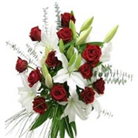 Red Roses and White Lilies Bouquet