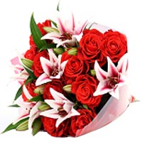 Red Roses and Pink lilies