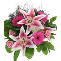 The stunning composisiton of lilies, roses, gerber......  to Novodvinsk