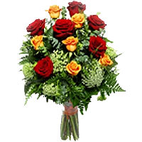 Bouquet of 11 red and yellow roses.......  to Mezhdurechensk