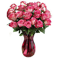 This is a wonderful bouquet of 24 lovely fresh pink roses arranged together with...
