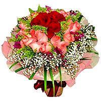 12 red Roses with 15 pink roses high quality ...