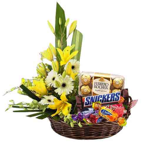 Dreamy Hamper of Flowers and Chocolates