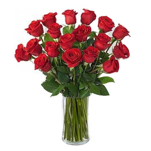 Attention-Getting 18 Red Roses Arrangement in a Vase on Valentines Day