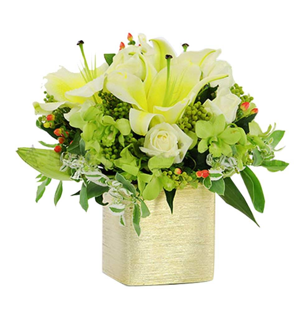 Blooming Orchid And Lilies Arrangement
