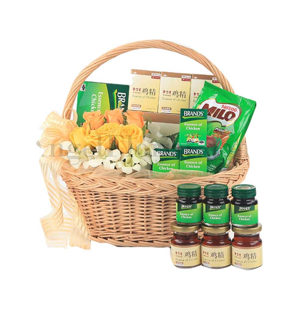 This is a basket arrangement consisting of three d...