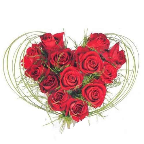 Joyful 12 Roses in Heart Shaped Arrangement on Valentine Day