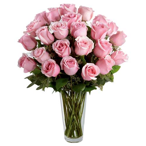 Charming 24 Pink Roses Bouquet in a Vase on Valentines Day