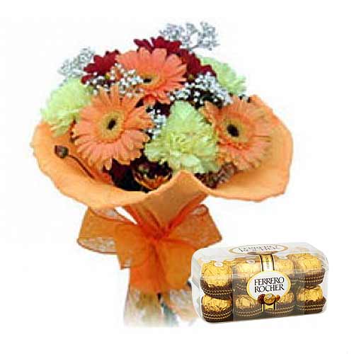 Sweet Surrender of Mixed Flowers and Ferrero Rocher Chocolates