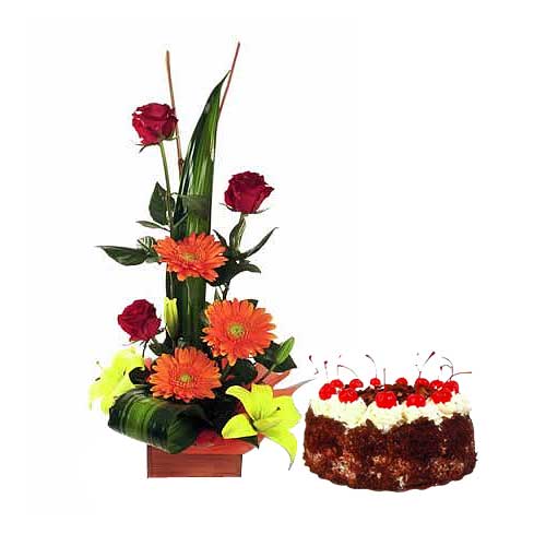 Exotic Flowers with Black Forest Cake 