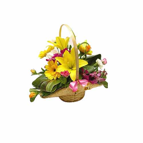 Decorative Basket of Mixed Flowers