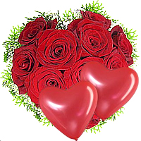 Eye-Catching 12 Roses in Heart Shaped Arrangement with Balloon on Valentines Day