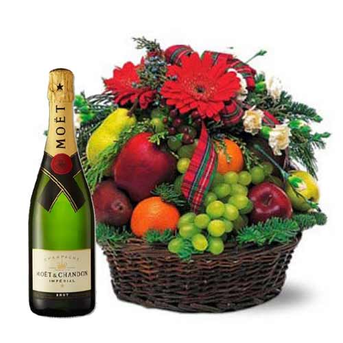 Mixed Hamper - Champagne, Fruits and Flowers 