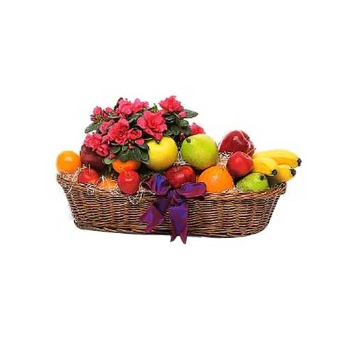 A delightful Fresh Seasonal Fruits Hamper decorated with absolutely fresh, vibra...