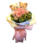 Best Wishes with 6 Pink Roses with 2 Teddy