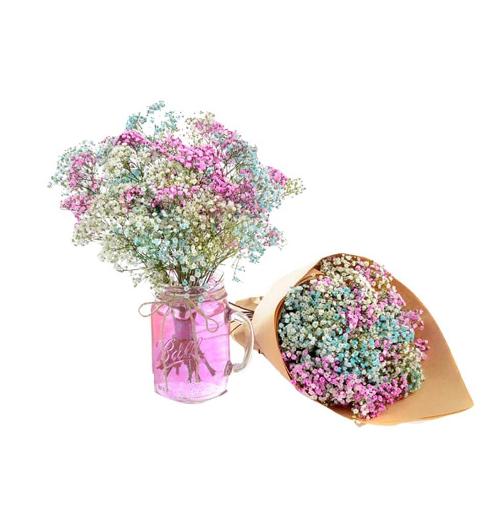 Give this perfect bouquet of colorful baby breath ...