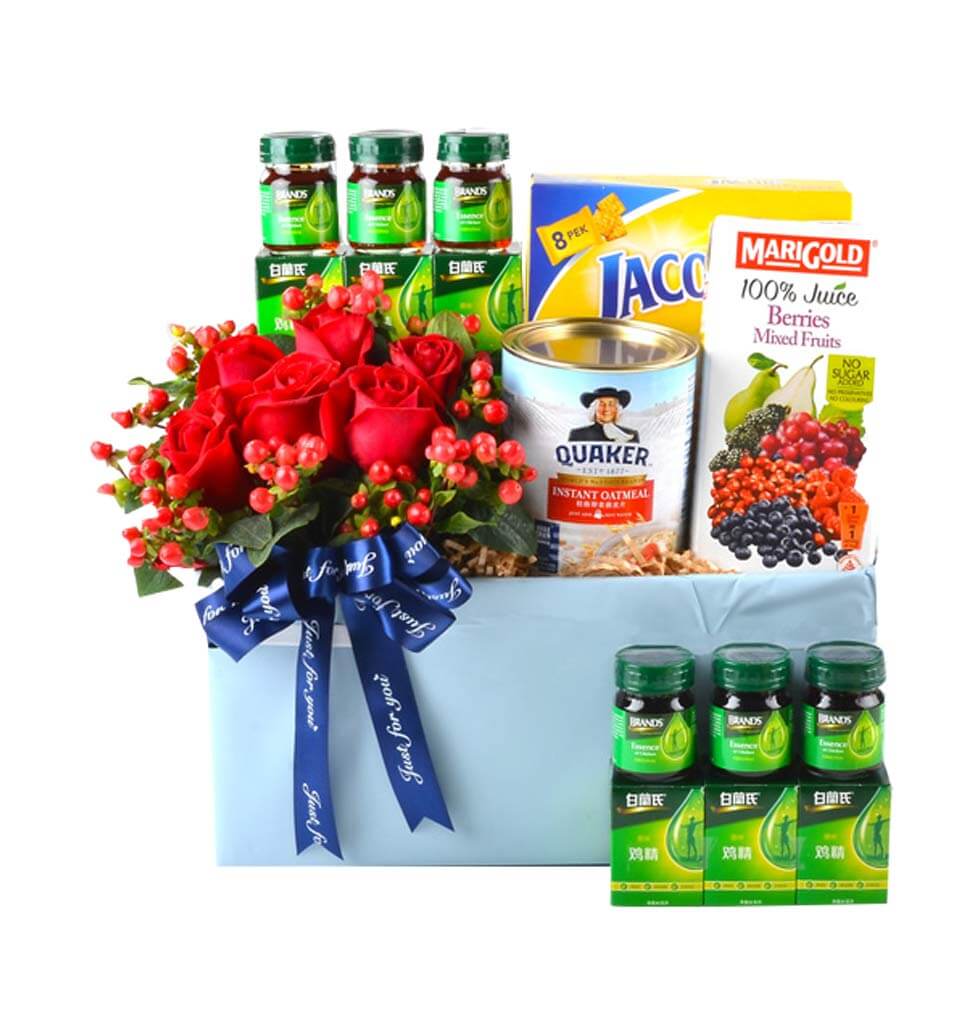 Healthy Hamper with Floral Arrangement