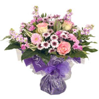 Cheerful Aqua Pack Pink and White Roses