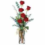 Glorious Six Red Roses in a Glass Vase