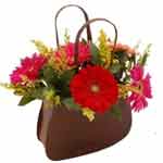 Fresh Flower Arrangement in a Handbag