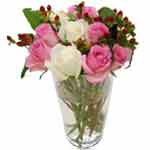 Blossoming Bunch of Pink and White Roses