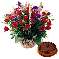 Chocolate Cake & Flower Basket