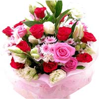 Roses with seasonal flowers bouquet
