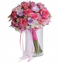 Pink Roses with seasonal with vase