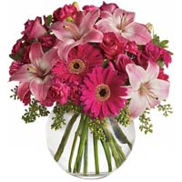 Lilies with gerberas with vase
