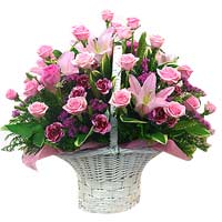 Roses with Lilies in basket