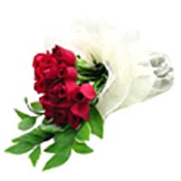 12 Red Roses with greens in bouquet