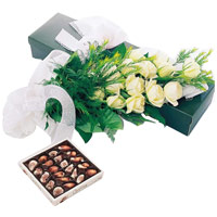 Amazing White Roses and Chocolates Gift Hamper