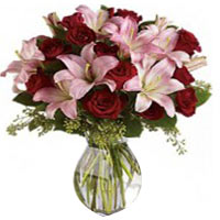 Bright Passion for Roses and Lilies Bouquet