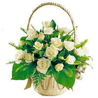 Classic Basket Arrangement of 20 Stem White Roses